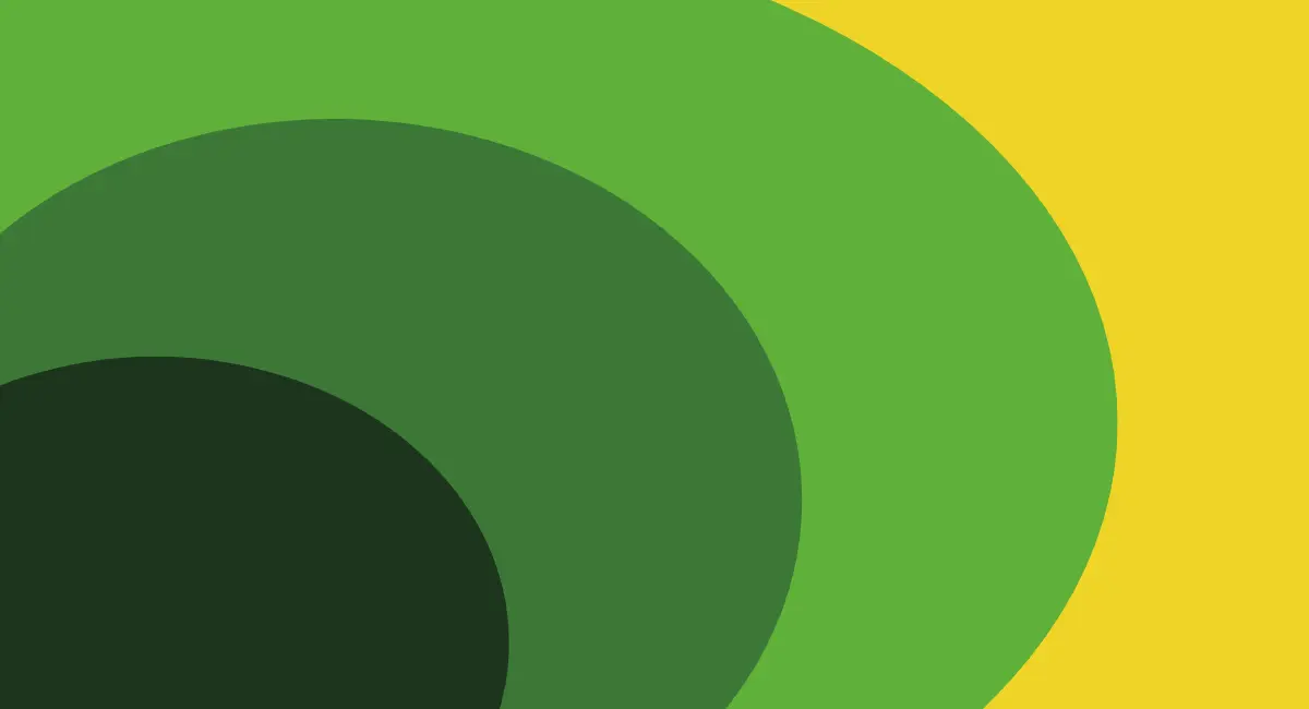 Abstract design representing the mental illness flag with overlapping dark green, green, and yellow circular shapes.