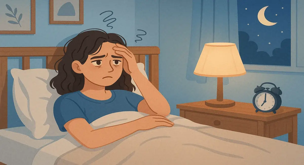 Illustration of a woman walking peacefully in nature, symbolizing how outdoor activities help people struggling to sleep