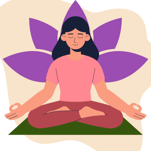 Woman meditating with lotus background for mental wellness and mindfulness
